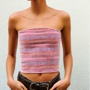 UO Pink Glitter Terrycloth Striped Tube Top